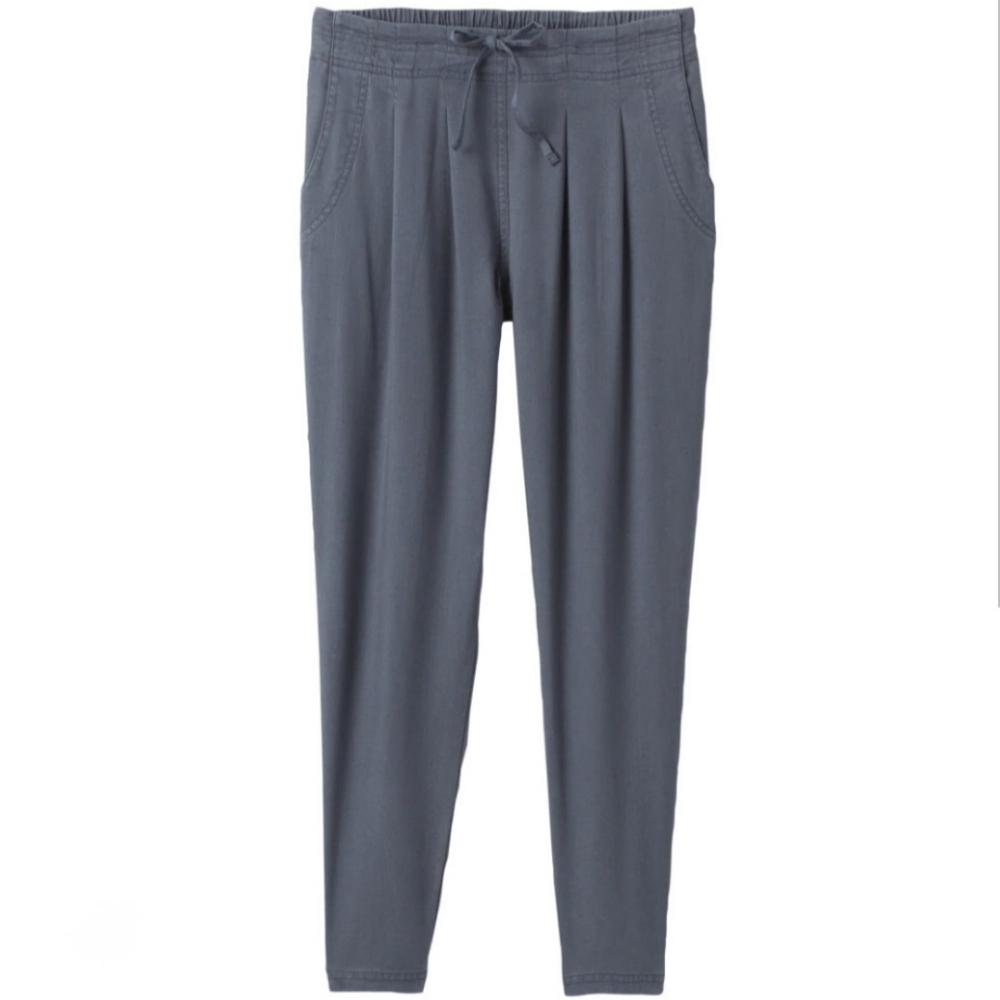 Prana Larkin Athleisure Pants Inverted Pleats Tie Waist Pockets Grey Medium